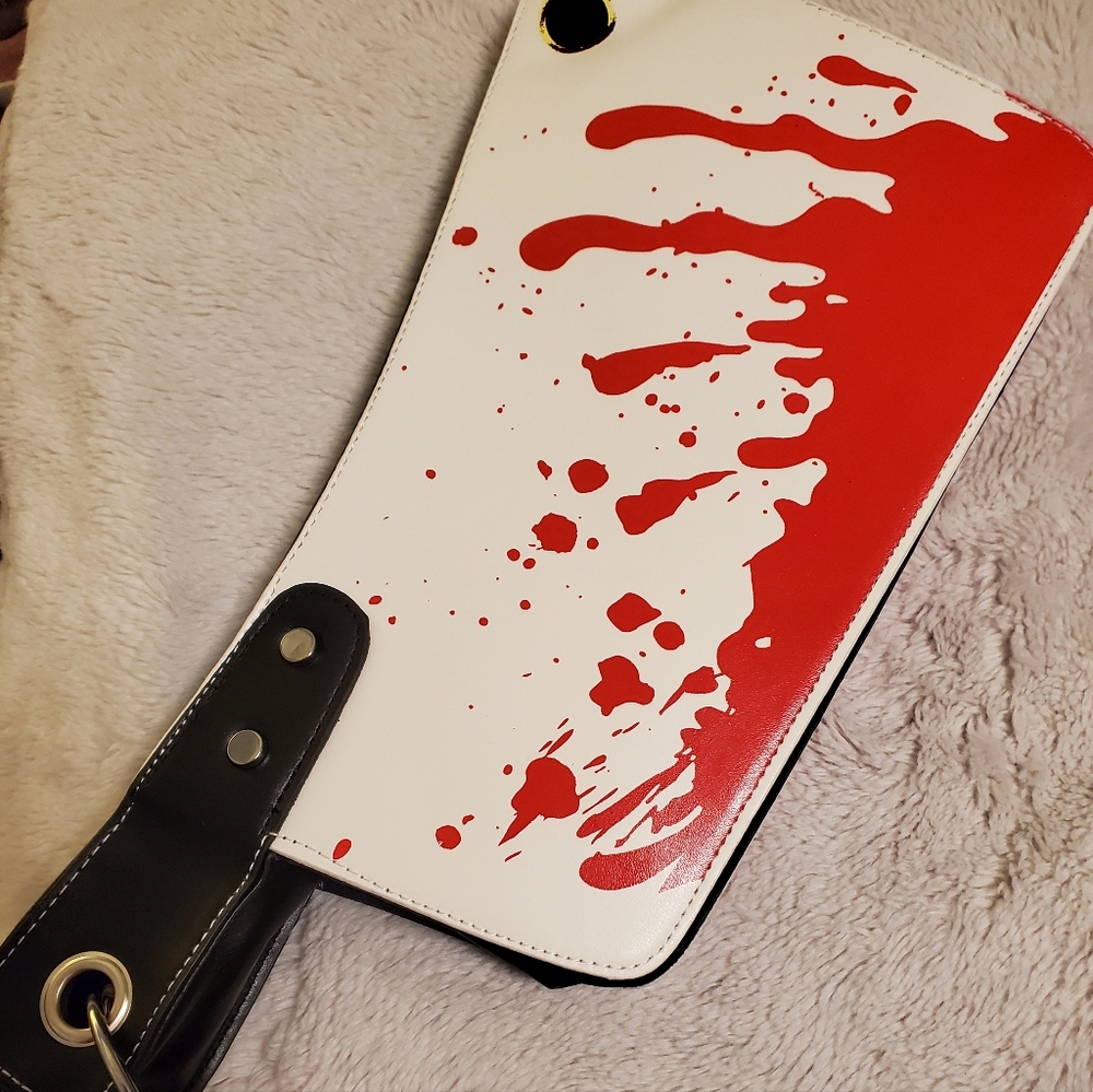 Red and White Mest Cleaver Splatter Design Bag